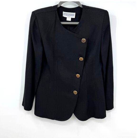 Vintage Jessica Howard Blazer Jacket 6 Petite Black Gold Button Asymmetric Goth - Picture 1 of 10